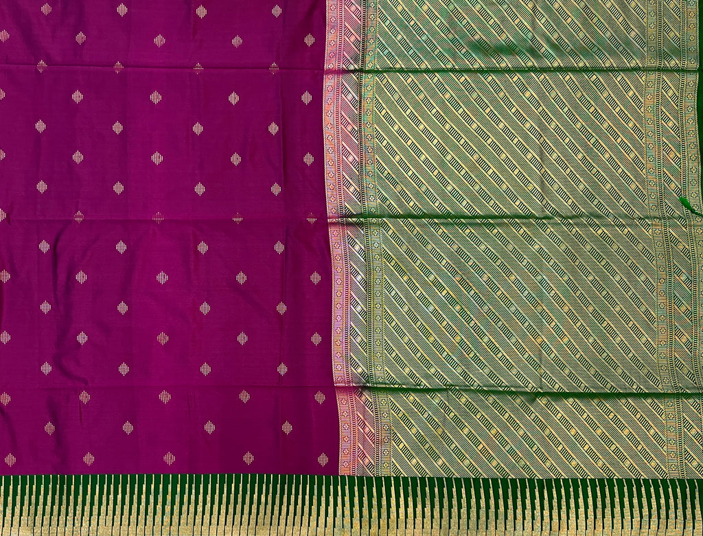 Magenta Purple with Emerald Green Soft Silk Elegance