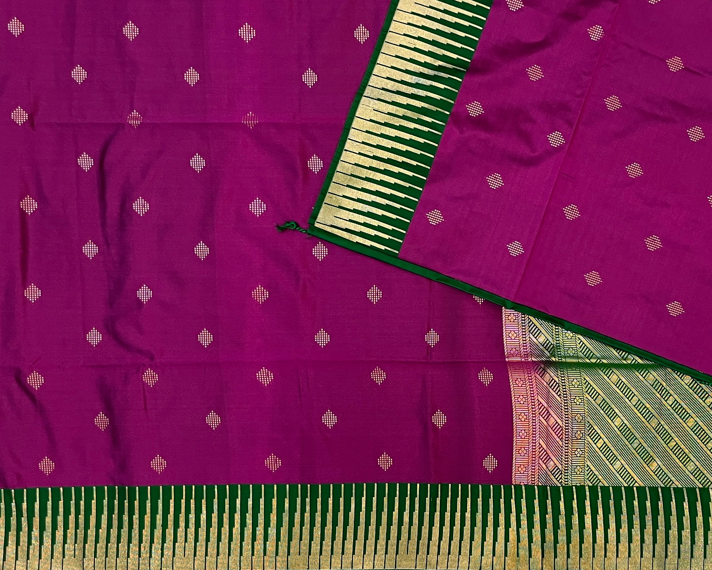 Magenta Purple with Emerald Green Soft Silk Elegance