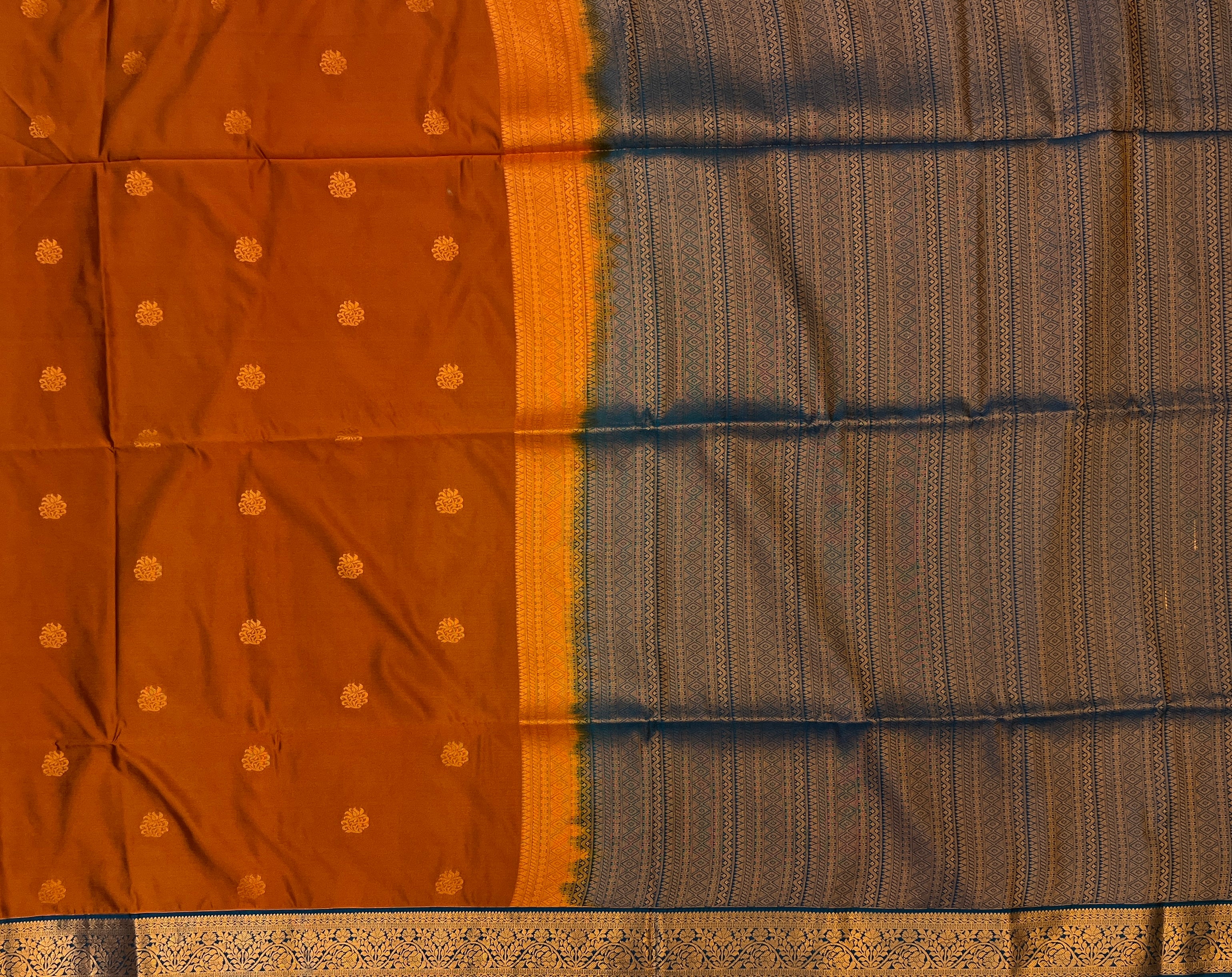 Rust Orange with Royal Blue Soft Silk Elegance