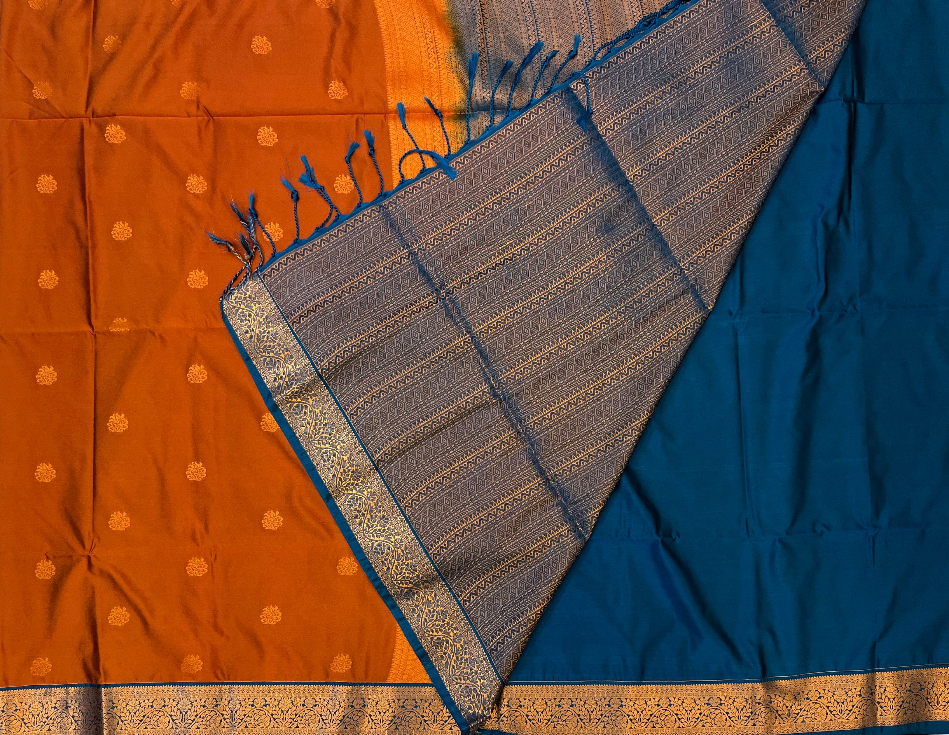 Rust Orange with Royal Blue Soft Silk Elegance