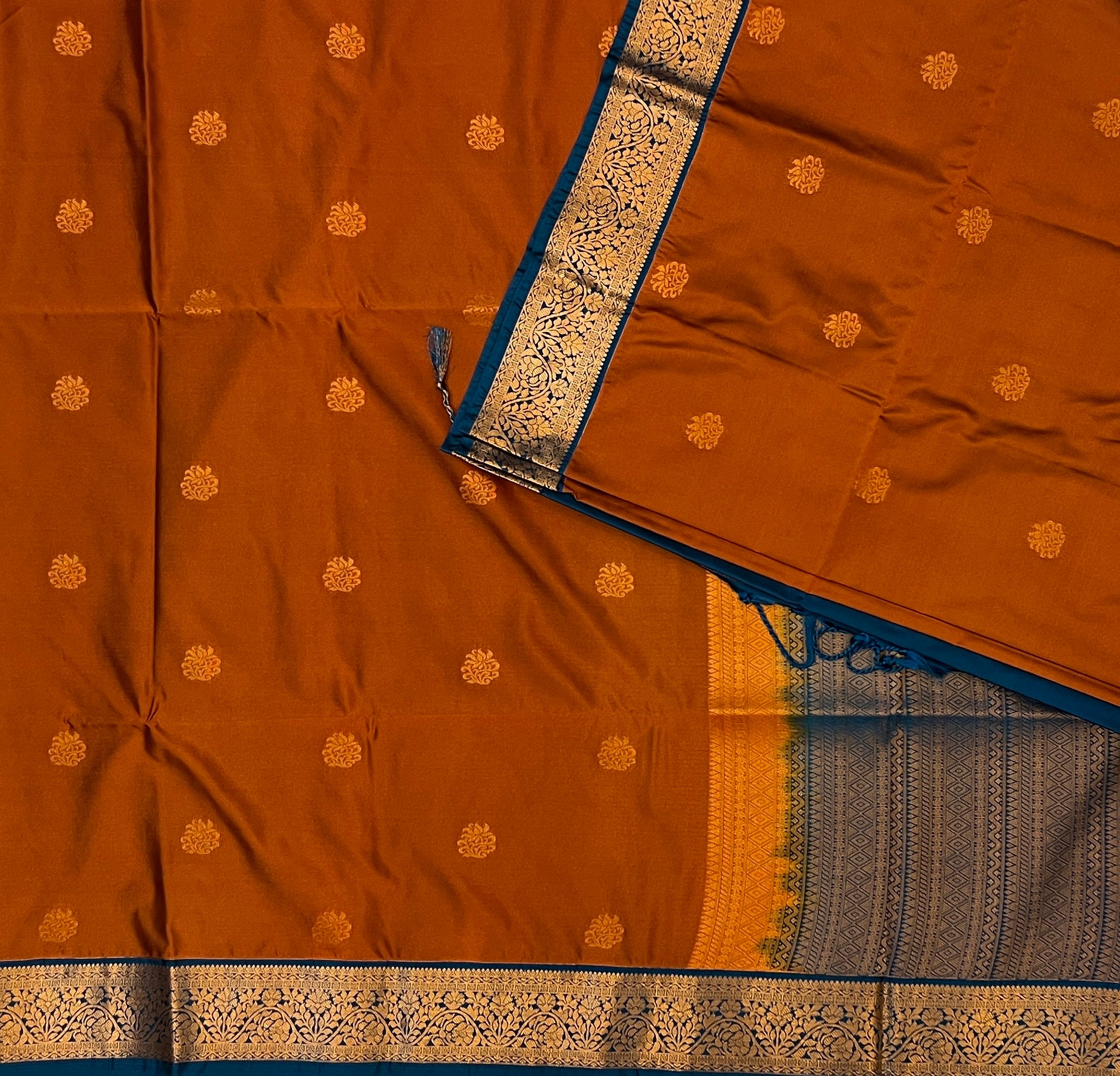Rust Orange with Royal Blue Soft Silk Elegance