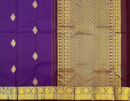 Deep Magenta Silk Saree Antique Gold Brocade Border Floral Medallion