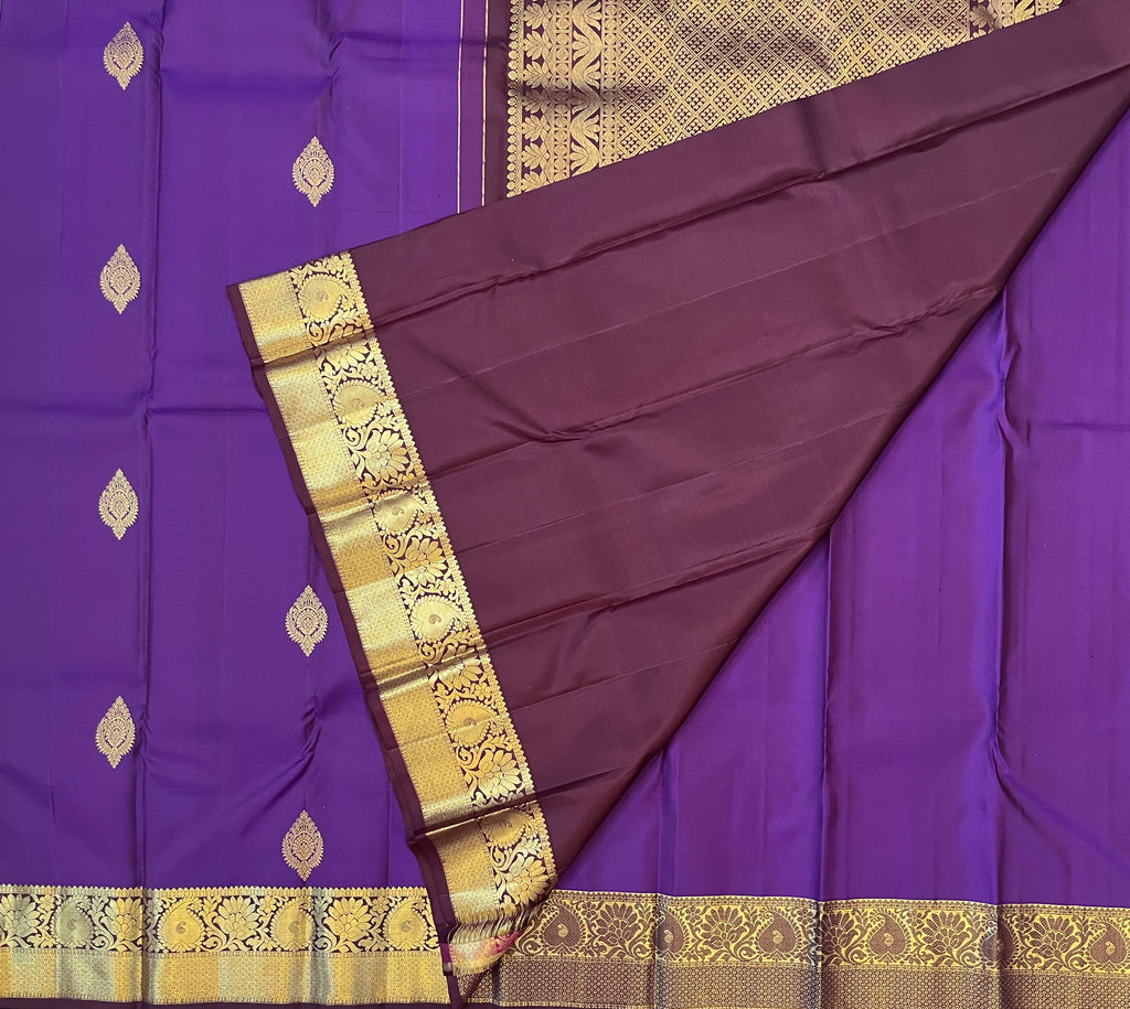 Deep Magenta Silk Saree Antique Gold Brocade Border Floral Medallion