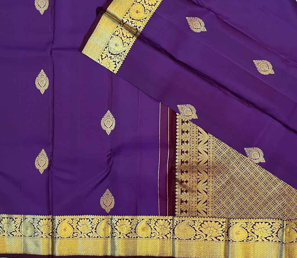 Deep Magenta Silk Saree Antique Gold Brocade Border Floral Medallion