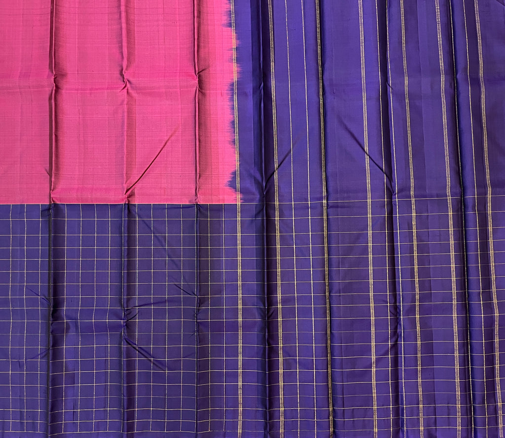 Deep Violet Silk Saree with Antique Gold Grid Zari Work