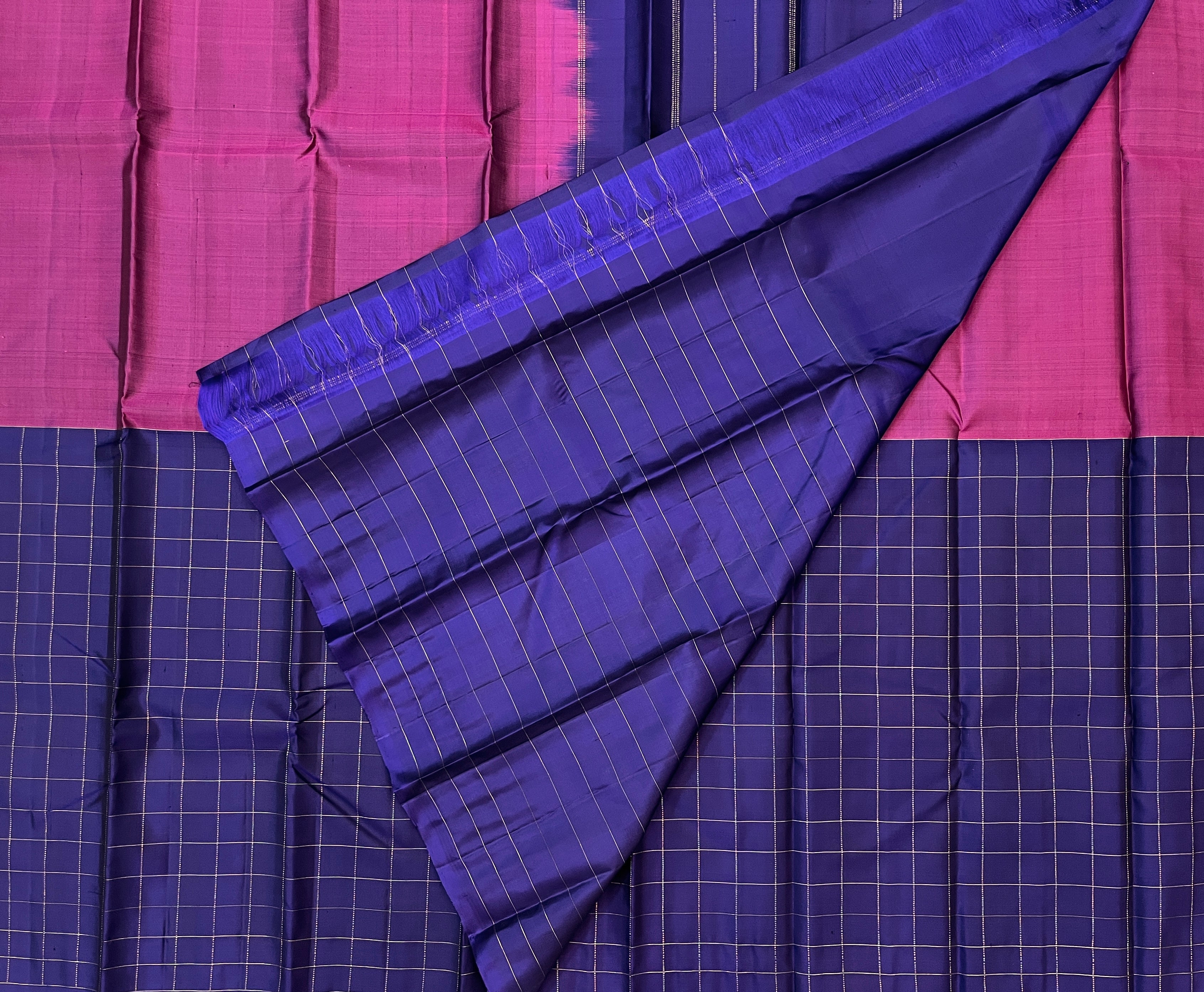 Deep Violet Silk Saree with Antique Gold Grid Zari Work
