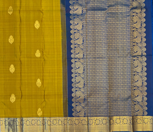 Antique Gold Silk Saree With Purple Woven Floral Zari Border