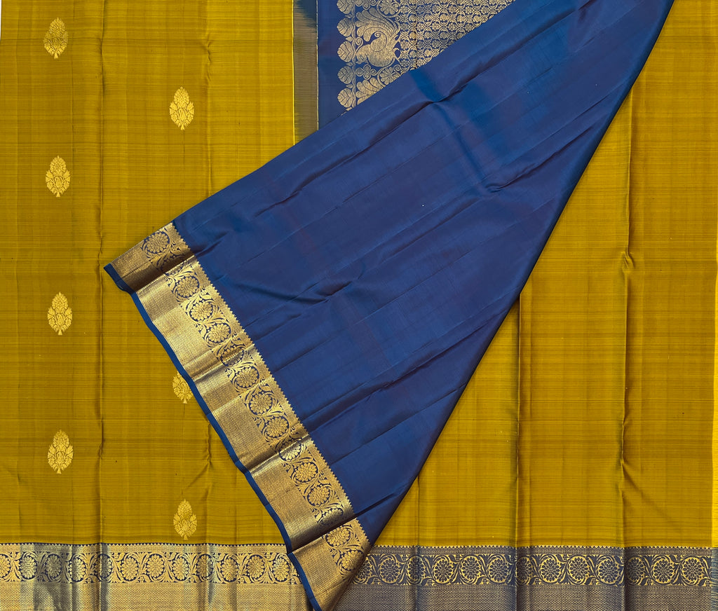 Antique Gold Silk Saree With Purple Woven Floral Zari Border