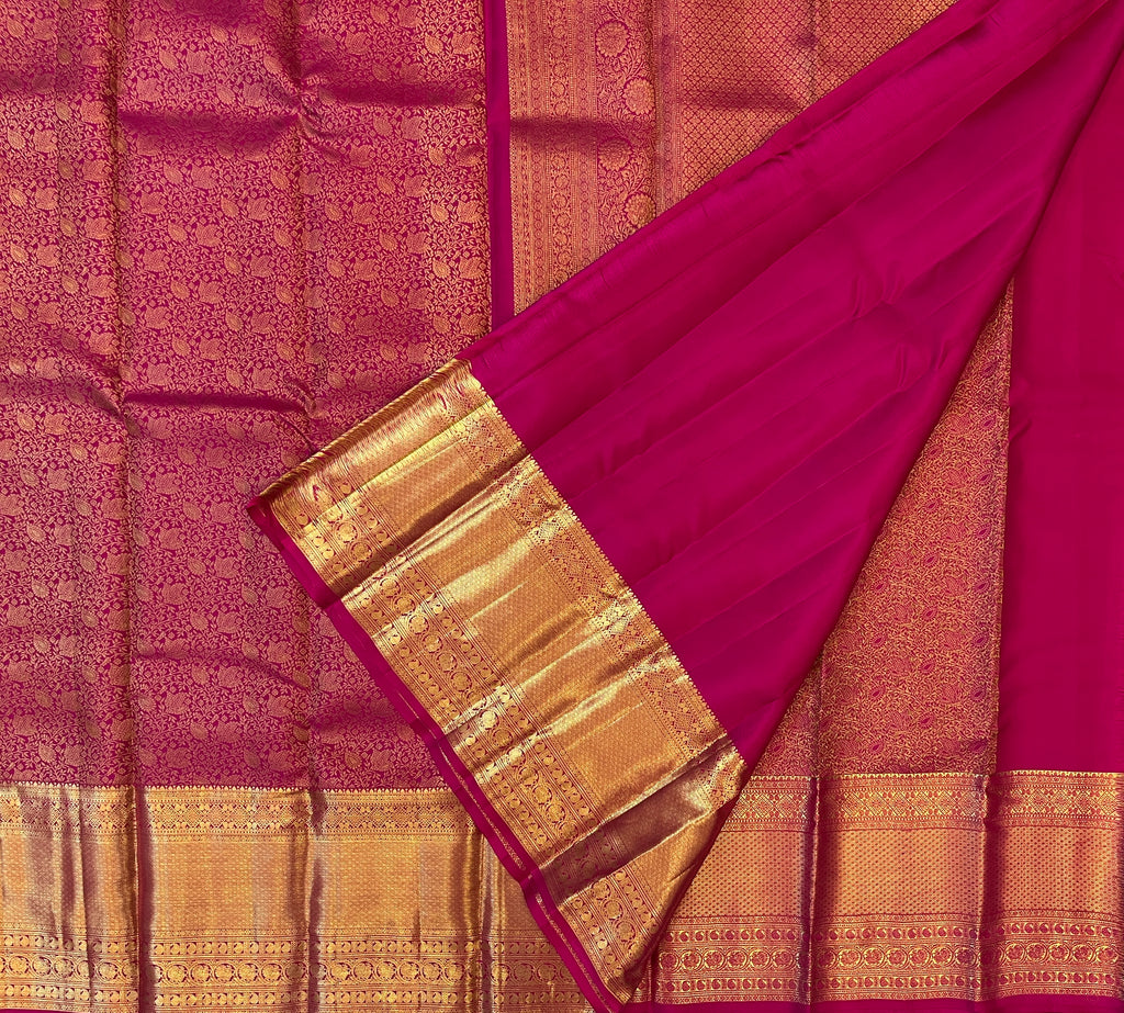 Magenta Gold Brocade Saree With Paisley Medallion Border Traditional Wedding Wear