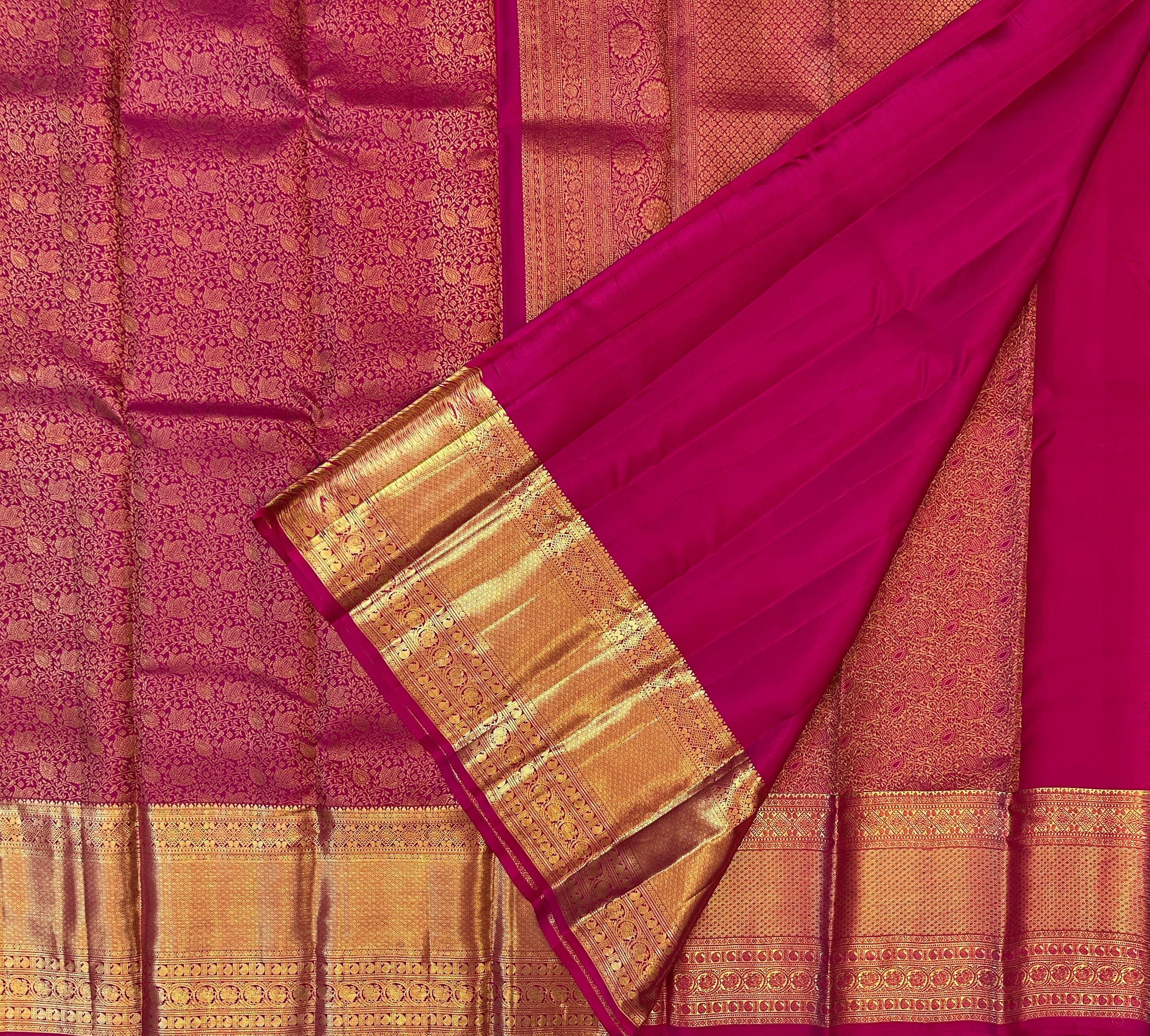 Magenta Gold Brocade Saree With Paisley Medallion Border Traditional Wedding Wear