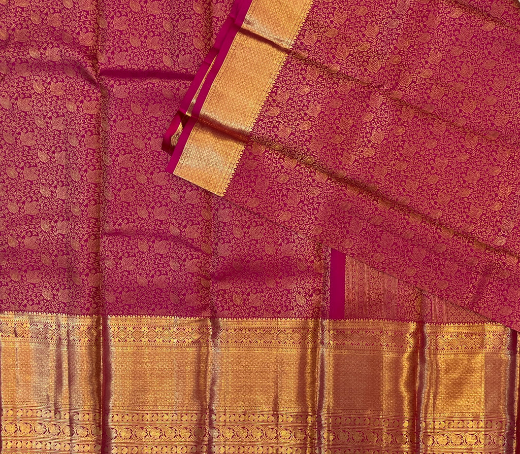 Magenta Gold Brocade Saree With Paisley Medallion Border Traditional Wedding Wear