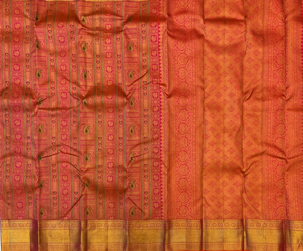 Magenta Banarasi Silk Saree with Gold Brocade Paisley Motifs Traditional