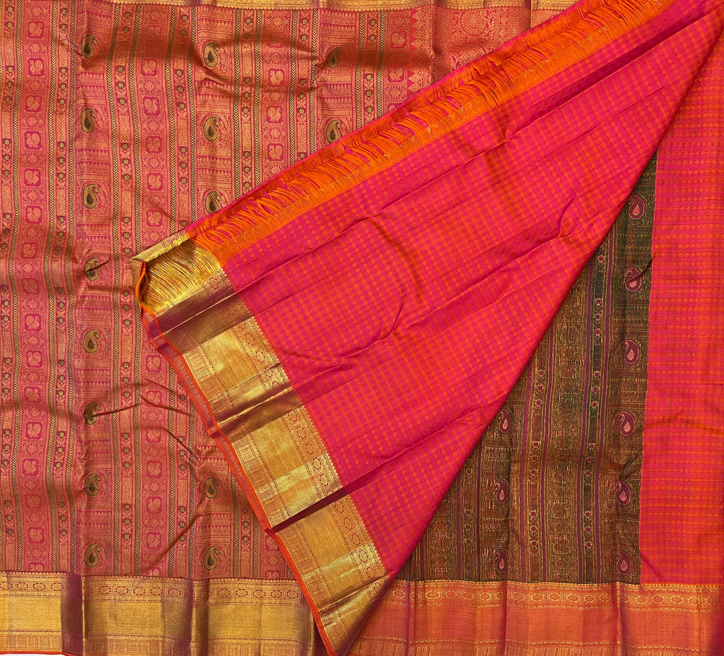 Magenta Banarasi Silk Saree with Gold Brocade Paisley Motifs Traditional