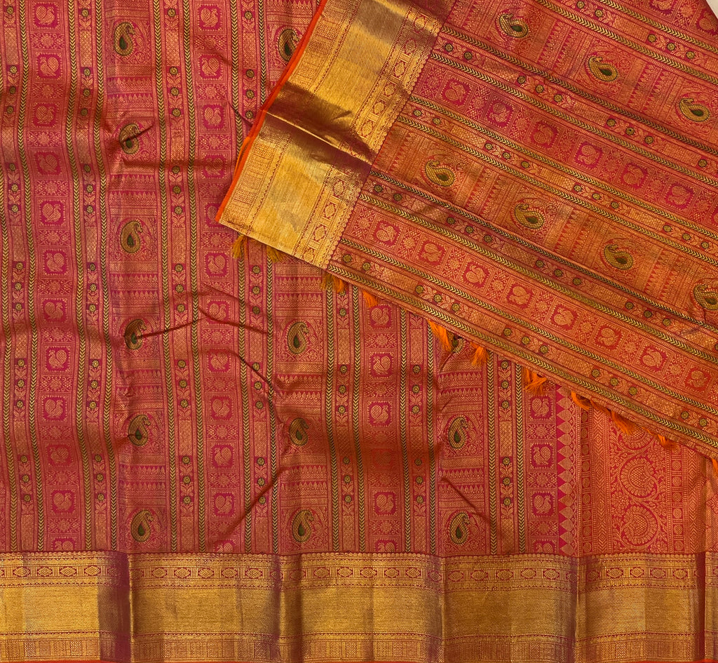 Magenta Banarasi Silk Saree with Gold Brocade Paisley Motifs Traditional