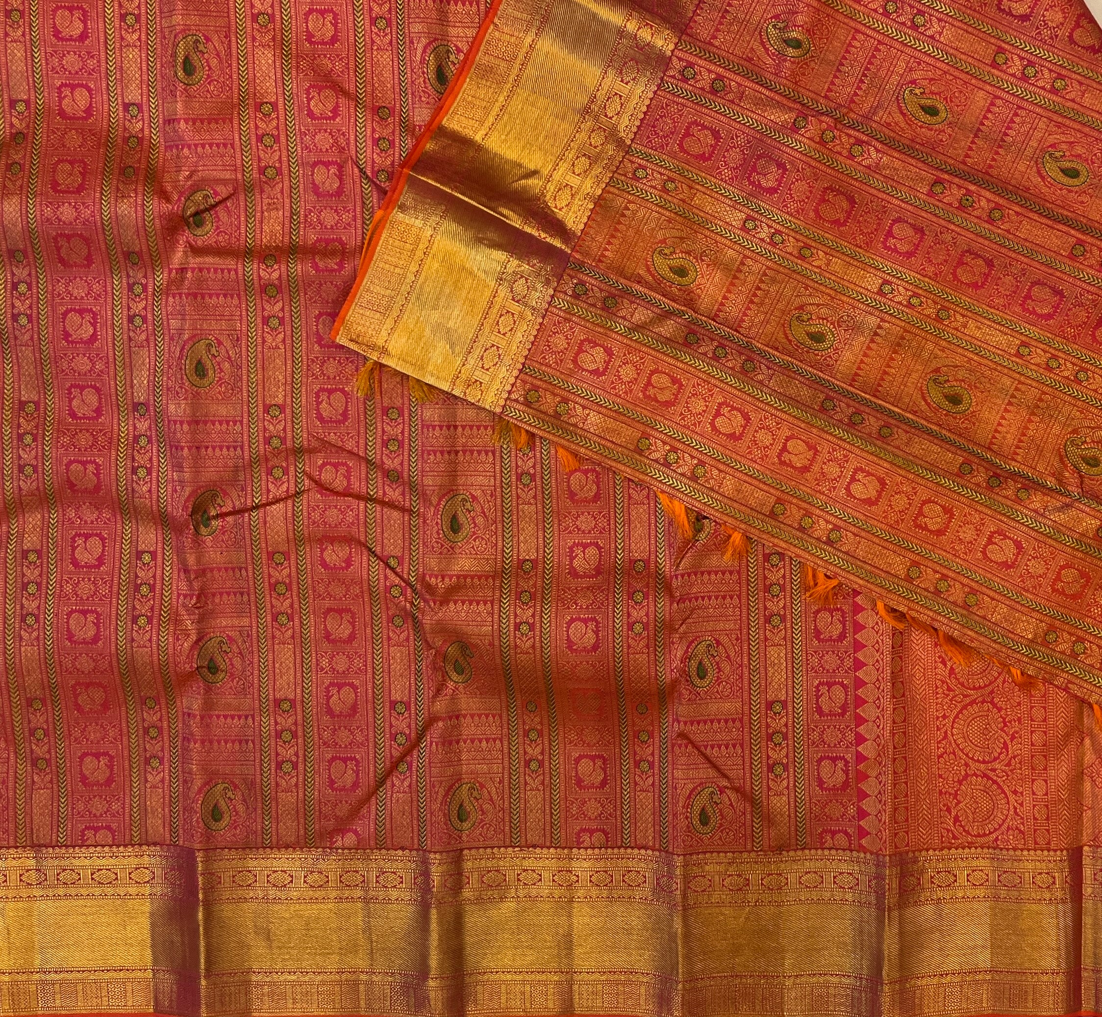 Magenta Banarasi Silk Saree with Gold Brocade Paisley Motifs Traditional